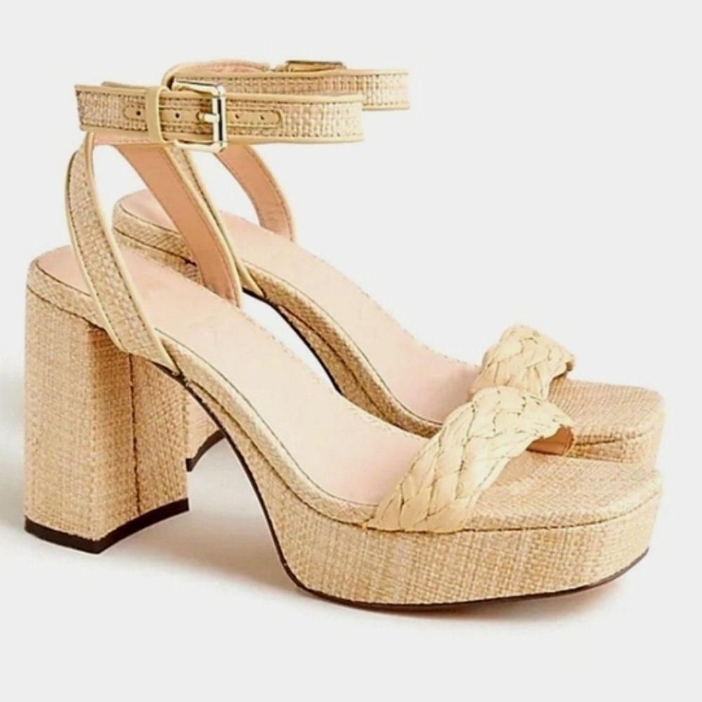 J CREW ANKLE STRAP PLATFORM FAUX RAFFIA 9 - Picture 11 of 11